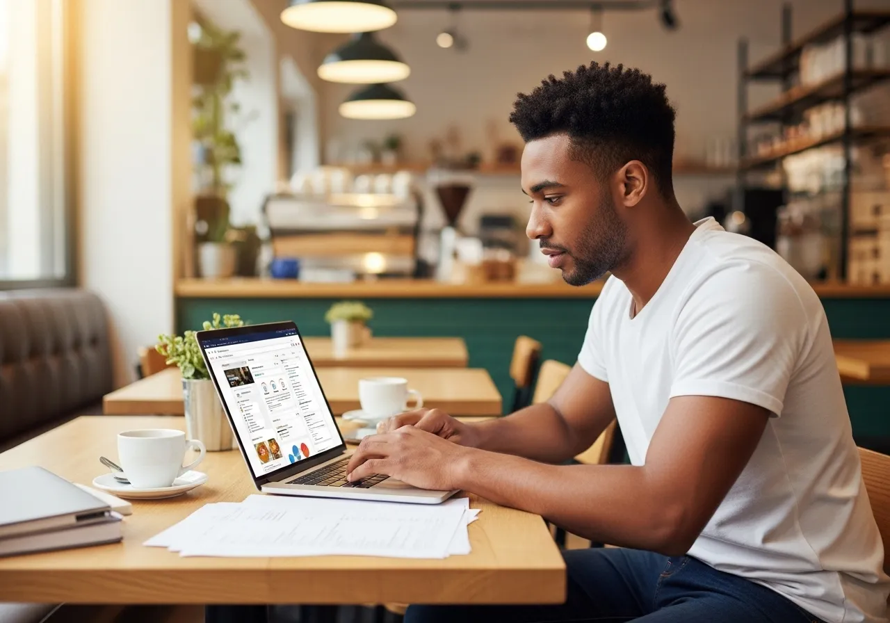 Sites de trabalho remoto no notebook